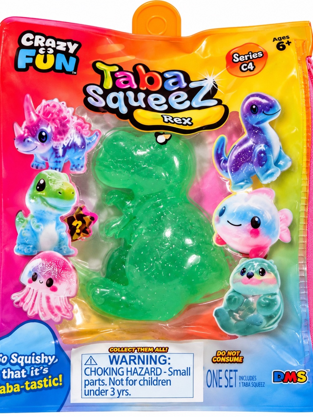 Crazy Fun Taba Squeez Rex Green Dinosaur Squishy Toy Series 1 Glitter Ages 6+